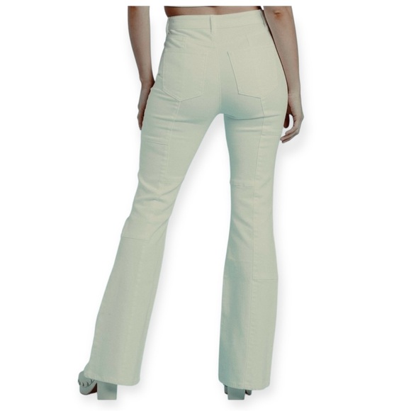 West of Melrose High Rise Patchwork Flare Jeans in Off White Ivory - Picture 4 of 16